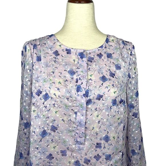 Talbots Chiffon Floral Top Blouse 3/4 sleeves Crew Neck Relaxed Fit Sz S - Picture 3 of 10
